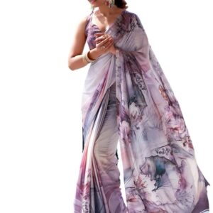 Satrani Women’s Satin Digital Print Saree with Unstitched Blouse
