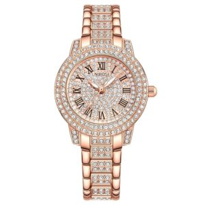 NIBOSI Women Wrist Watches Analog Rose Gold Dial Diamond Studded