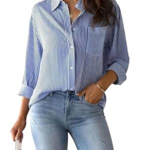 IndoPrimo Women’s Classic Fit Striped Print Poly Cotton Shirt with Long Sleeve