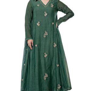 KLOSIA Women Embroidery Solid Anarkali Kurta and Pant Set with Dupatta