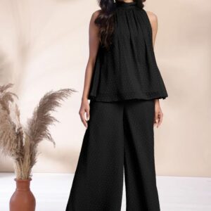 Janasya Women’s Chiffon Woven Design Gathered Co-Ord Set