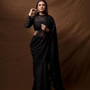 Sidhidata Women’s Sequence Georgette Saree With Blouse Piece