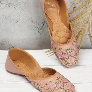 XE Looks Flat Comfortable Fancy Beige Punjabi Jutti For Women